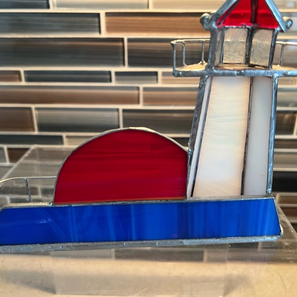 1980 Vintage Lighthouse Stained glass business card holder - Picture 8 of 10